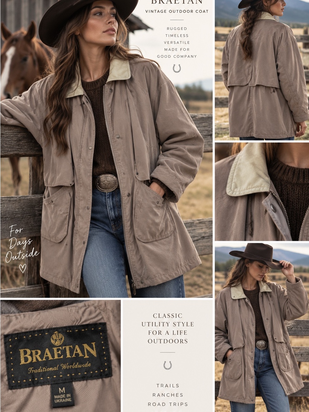 Vintage Braetan Outdoor Coat Utility Jacket Taupe Beige Size M Ukraine